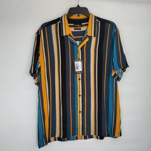 Haiku Collective Men's Teal Blue & Yellow Striped Casual Shirt Size XL